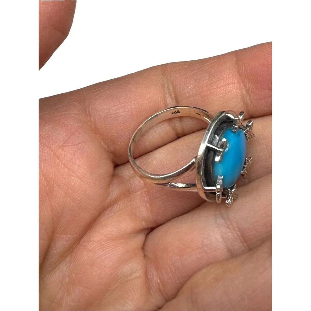 Morenci Mine Turquoise Ring Size 8 Solid 925 Sterling Silver Butterfly